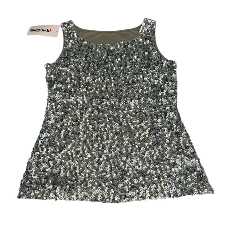 NWT Pretty Guide size large silver sequin tank top perfect to dress up or down